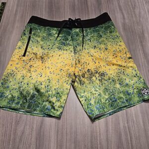 Pelagic Fishing Board Shorts Mens 36 Dorado Hydro-Lite Performance Fish Scales